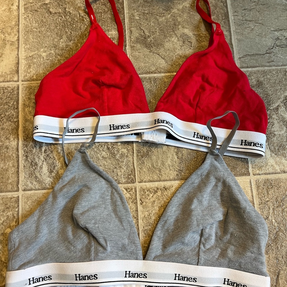 Hanes Red and Gray Bralette Duo